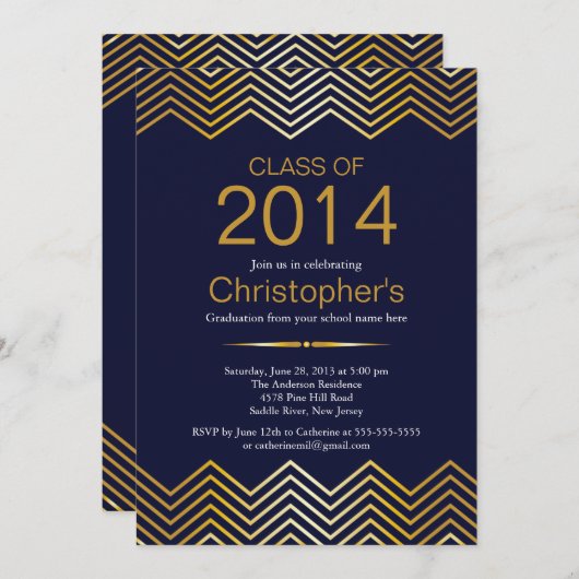 Elegant Gold Chevron Gradun Party Invitation Kaart (Voorkant / Achterkant)