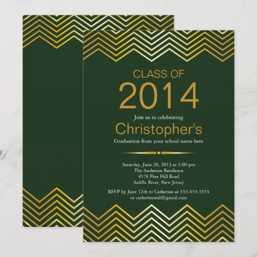 Elegant Gold Chevron Gradun Party Invitation Kaart (Voorkant / Achterkant)