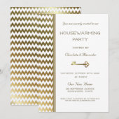 Elegant Gold Chevron Stripes Housewarming Party Kaart (Voorkant / Achterkant)