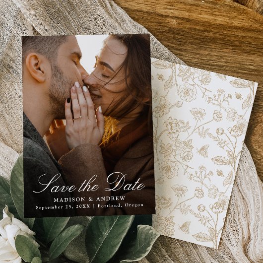 Elegant Gold Chinoiserie Photo Wedding Save The Date