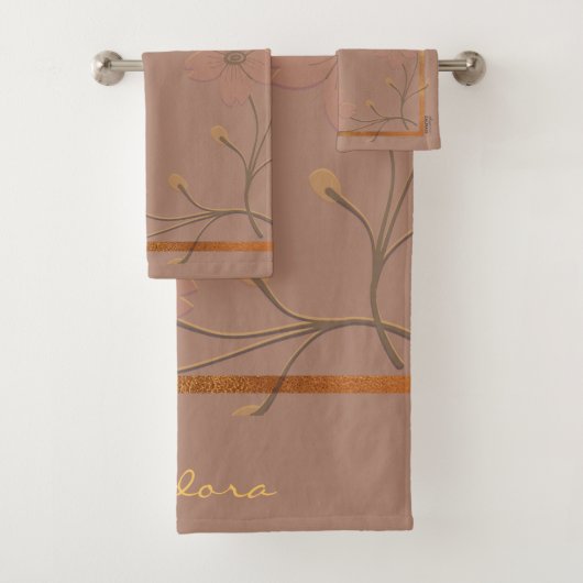 Elegant Gold Chocolate Abstract Floral Bad Handdoek (Insitu)