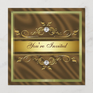 Elegant Gold Chocolate Brown Silk/Satin Invitation Kaart