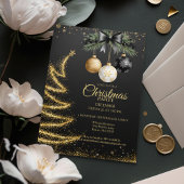 Elegant Gold Christmas Party Invitation Dark Kaart