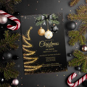 Elegant Gold Christmas Party Invitation Dark Kaart