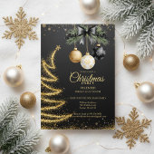 Elegant Gold Christmas Party Invitation Dark Kaart