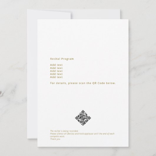 Elegant Gold Christmas Piano Recital & Program Kaart (Achterkant)