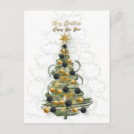 Elegant Gold Christmas tree  Holiday postcard  Feestdagenkaart