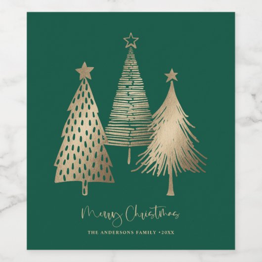Elegant Gold Christmas Tree Merry Christmas  Wijn Etiket (Enkel label)