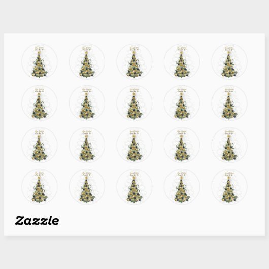 Elegant Gold Christmas tree ,Round stickers  (Vel)
