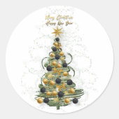 Elegant Gold Christmas tree ,Round stickers  (Voorkant)
