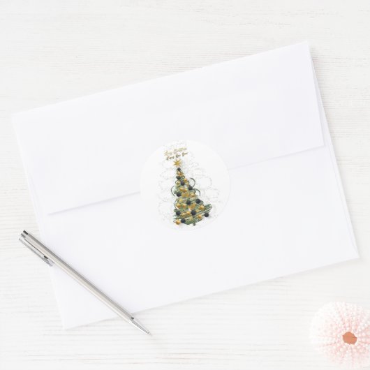 Elegant Gold Christmas tree ,Round stickers (Envelop)