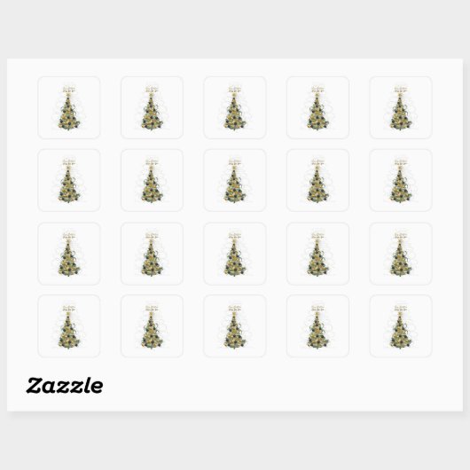 Elegant Gold Christmas tree ,square stickers  (Vel)