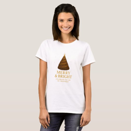 Elegant Gold Christmas Tree Women's T-Shirt (Voorkant volledig)