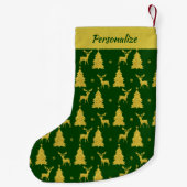 Elegant Gold Christmas Trees Reindeer on Green Kleine Kerstsok (Achterkant)