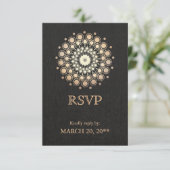 Elegant Gold Circle Motif Black Linen look RSVP (Staand voorkant)