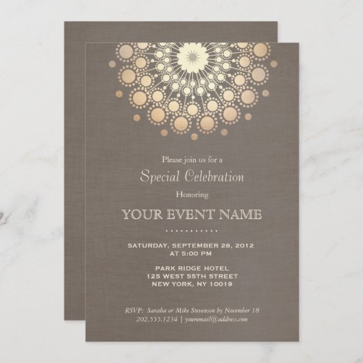 Elegant Gold Circle Motif Taupe Linen look Formele Kaart (Voorkant / Achterkant)