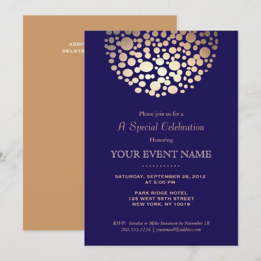 Elegant Gold Circle Sphere Navy Blue Formal Kaart (Voorkant / Achterkant)