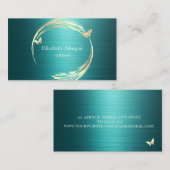 Elegant Gold Circles Butterflies Green Metallic Visitekaartje (Voorkant / Achterkant)