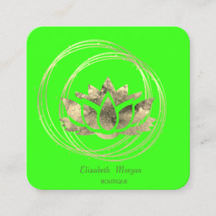 Elegant Gold Circles Gold Lotus Green Neon Vierkante Visitekaartje