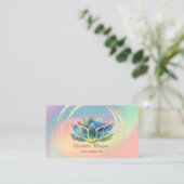 Elegant Gold Circles Lotus Pastel Holographic Visitekaartje (Staand voorkant)