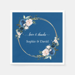 Elegant Gold Class Blue Pink Flowers Bloom Weddens Servet