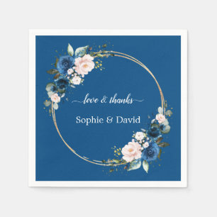 Elegant Gold Class Blue Pink Flowers Bloom Weddens Servet