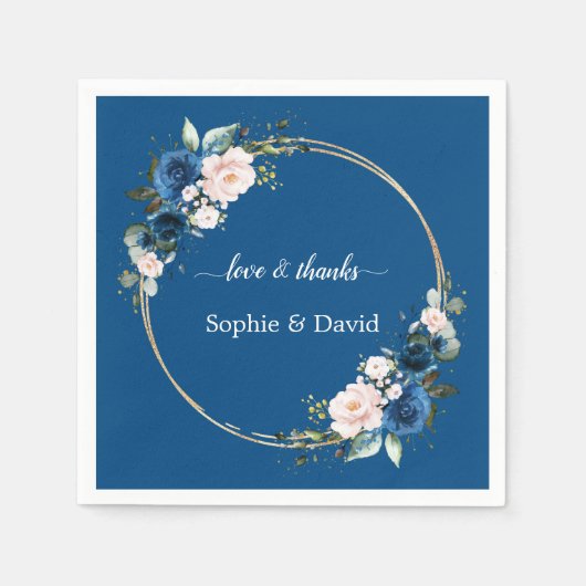 Elegant Gold Class Blue Pink Flowers Bloom Weddens Servet (Voorkant)