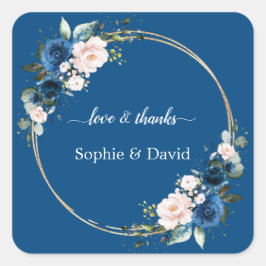 Elegant Gold Class Blue Pink Flowers Bloom Weddens Vierkante Sticker