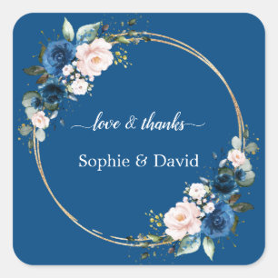 Elegant Gold Class Blue Pink Flowers Bloom Weddens Vierkante Sticker