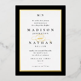 Elegant Gold Classic Black and White Wedding Folie Uitnodiging