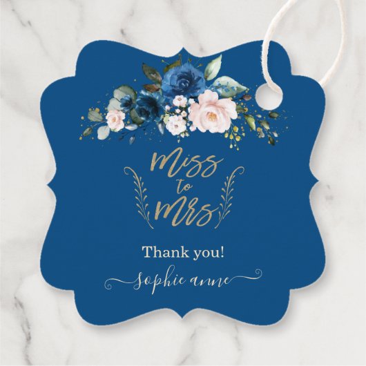 Elegant Gold Classic Blue Floral Vrijgezellenfeest Bedankjes Labels (Achterkant)