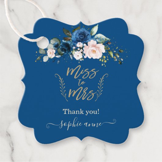 Elegant Gold Classic Blue Floral Vrijgezellenfeest Bedankjes Labels (Voorkant)