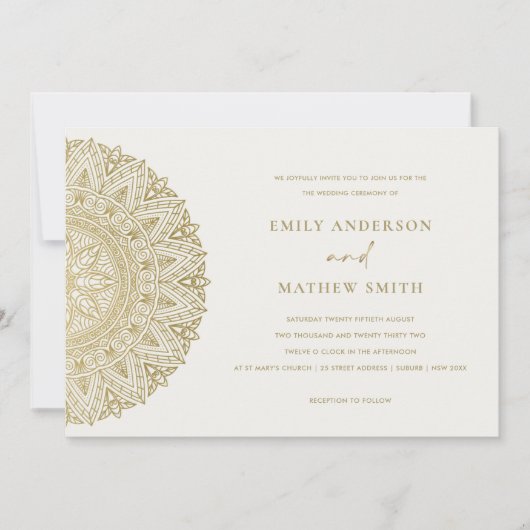 Elegant Gold Classic  Mandala Wedding Invite Bedankkaart (Voorkant)