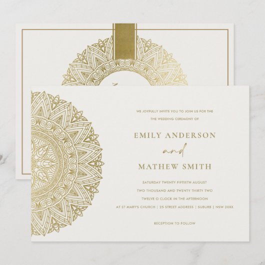 Elegant Gold Classic  Mandala Wedding Invite Bedankkaart (Voorkant / Achterkant)