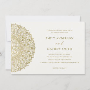 Elegant Gold Classic  Mandala Wedding Invite Bedankkaart