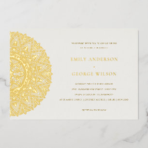 Elegant Gold Classic  Mandala Wedding Invite Folie Uitnodiging