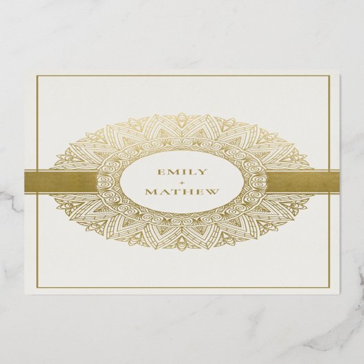 Elegant Gold Classic  Mandala Wedding Invite Folie Uitnodiging (Achterkant)