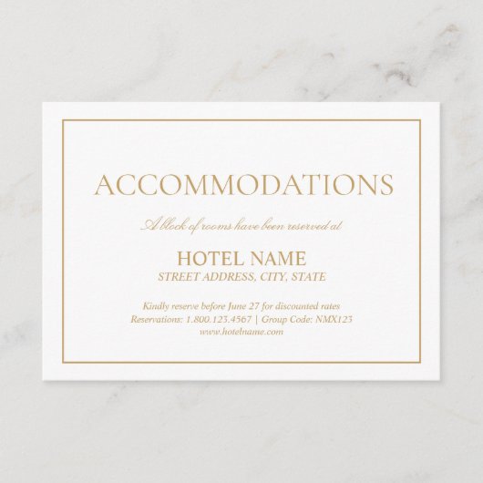 Elegant Gold Classic Script-accommodatie Informatiekaartje (Voorkant)