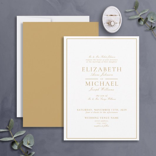 Elegant Gold Classic Script Wedding Kaart