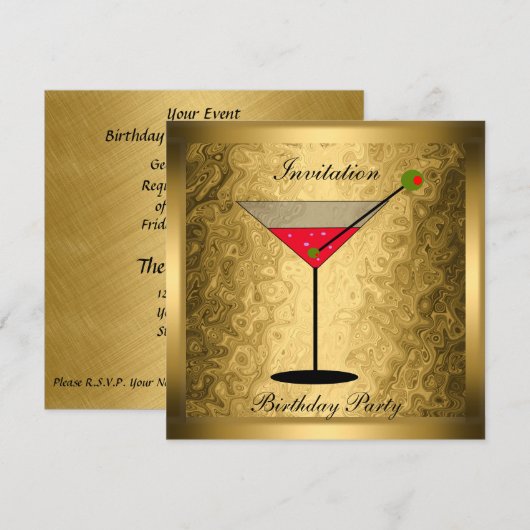 Elegant Gold Cocktail Party Invitation Kaart (Voorkant / Achterkant)