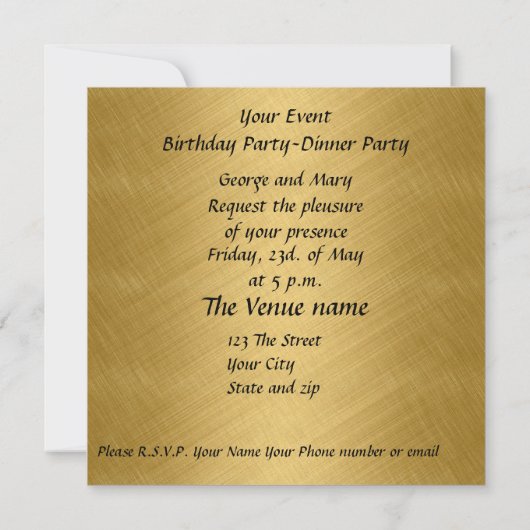 Elegant Gold Cocktail Party Invitation Kaart (Achterkant)