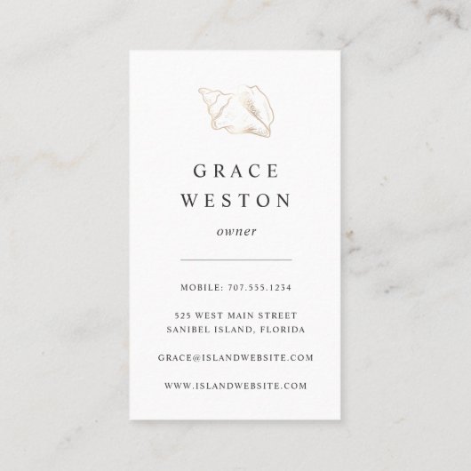 Elegant Gold Conch Shell Verticaal Visitekaartje (Achterkant)