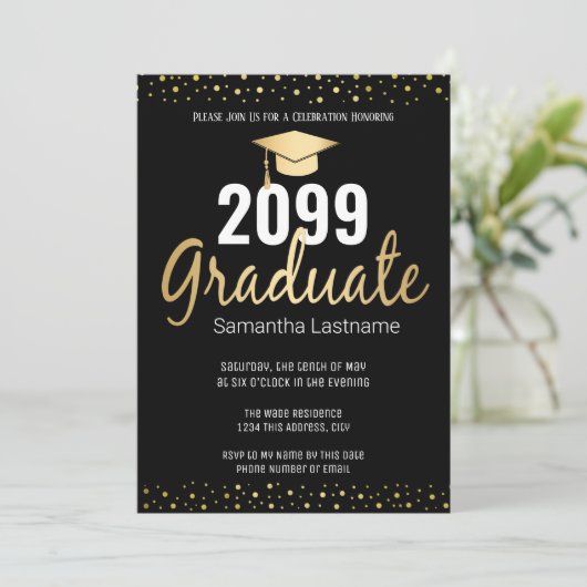 Elegant Gold Confetti Afstuderen Klasse 2022 Kaart (Staand voorkant)