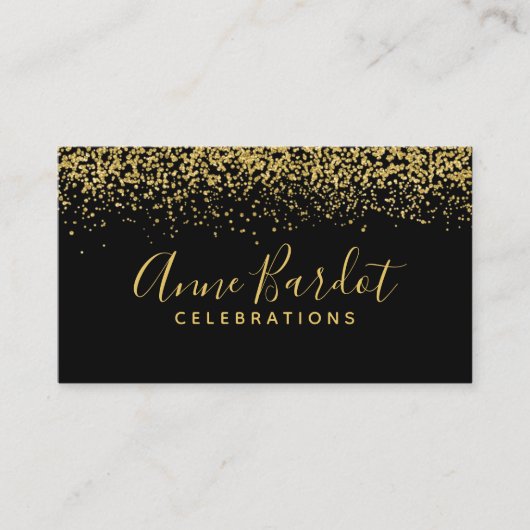 Elegant Gold Confetti & Black Professional Visitekaartje (Voorkant)
