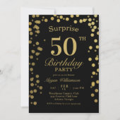 Elegant Gold Confetti Black Surprise 50th Birthday Kaart (Voorkant)