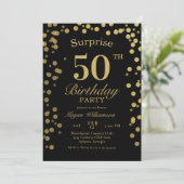 Elegant Gold Confetti Black Surprise 50th Birthday Kaart (Staand voorkant)