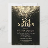 Elegant Gold Confetti, Black Sweet 16 Kaart (Voorkant)