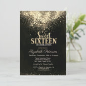 Elegant Gold Confetti, Black Sweet 16 Kaart (Staand voorkant)