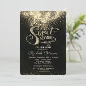 Elegant Gold Confetti, Black Sweet 17 Kaart (Staand voorkant)