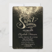 Elegant Gold Confetti, Black Sweet 17 Kaart (Voorkant)